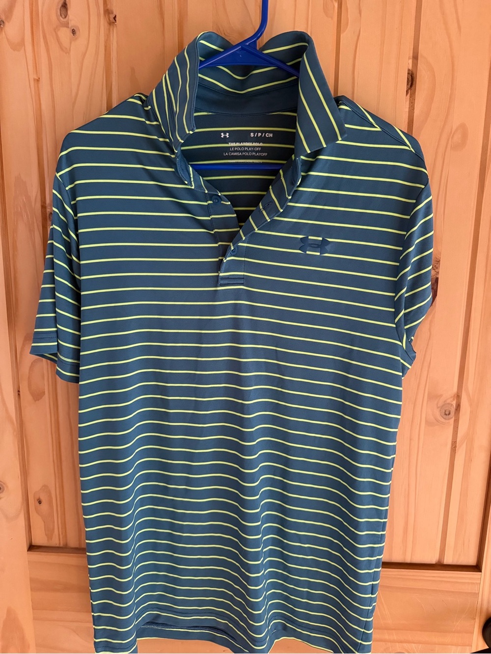 Under Armour Men’s Navy Polo with Lime Stripes